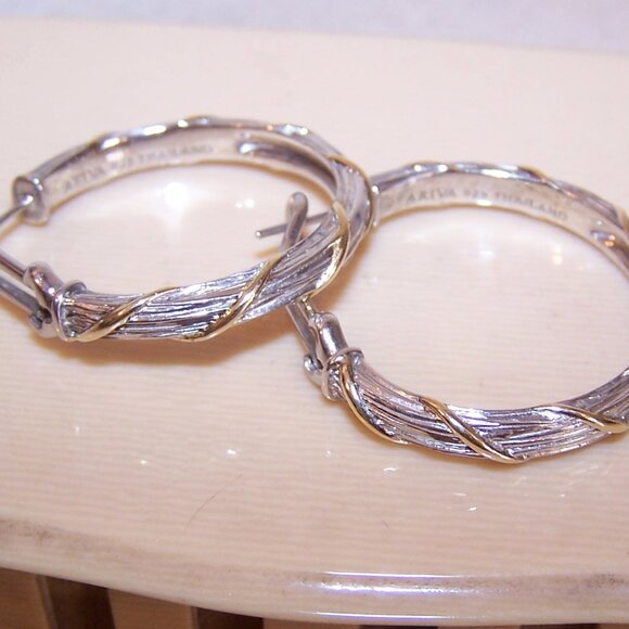 ARIVA Thaiand Sterling Silver 18K Yellow Gold Wrapped Hoop Earrings - Posts/Nuts - Picture 5 of 8